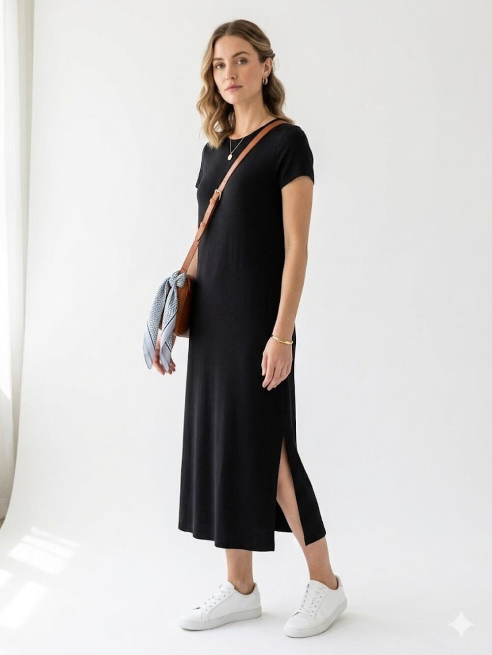 Chico's Travelers Black Maxi Dress  Medium Travel Knit Side Slit Dress